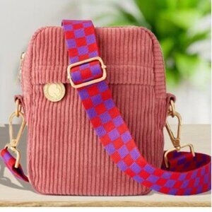 Rowing Blazers Pink Corduroy Crossbody Bag with Checkered Strap